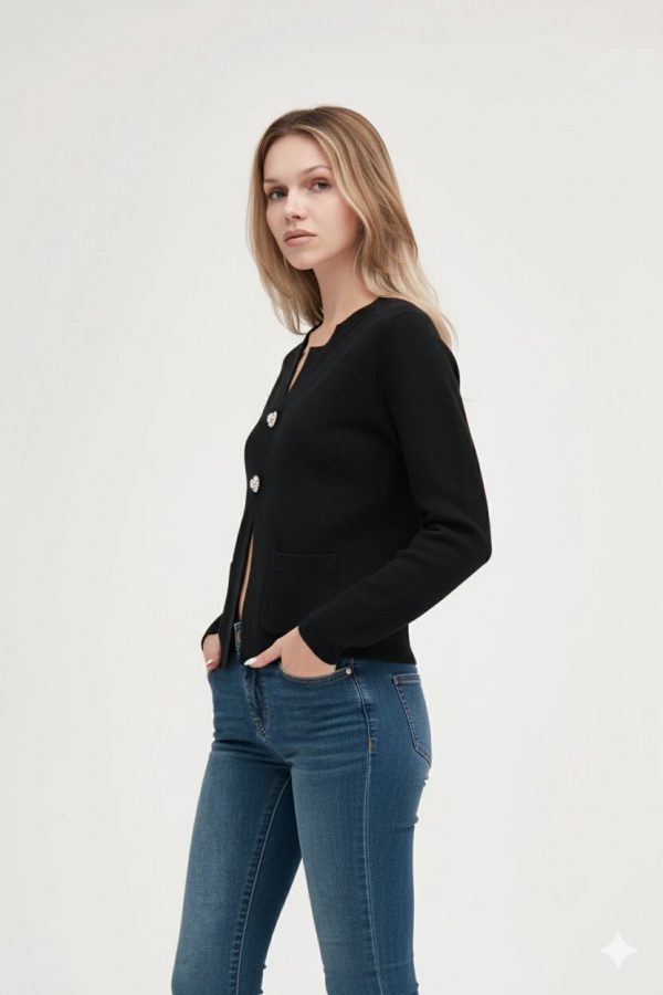 Cardigan Bottone Gioiello In Viscosa