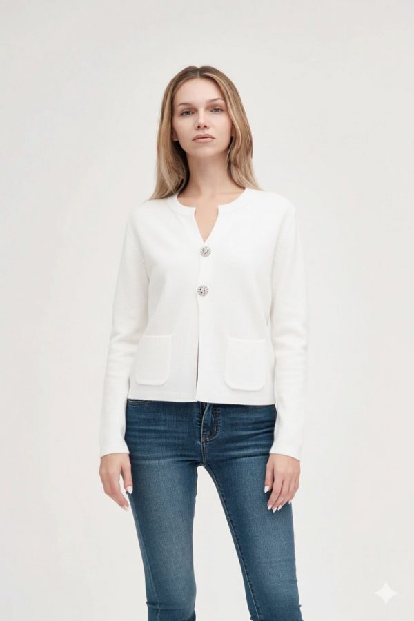 Cardigan Bottone Gioiello In Viscosa