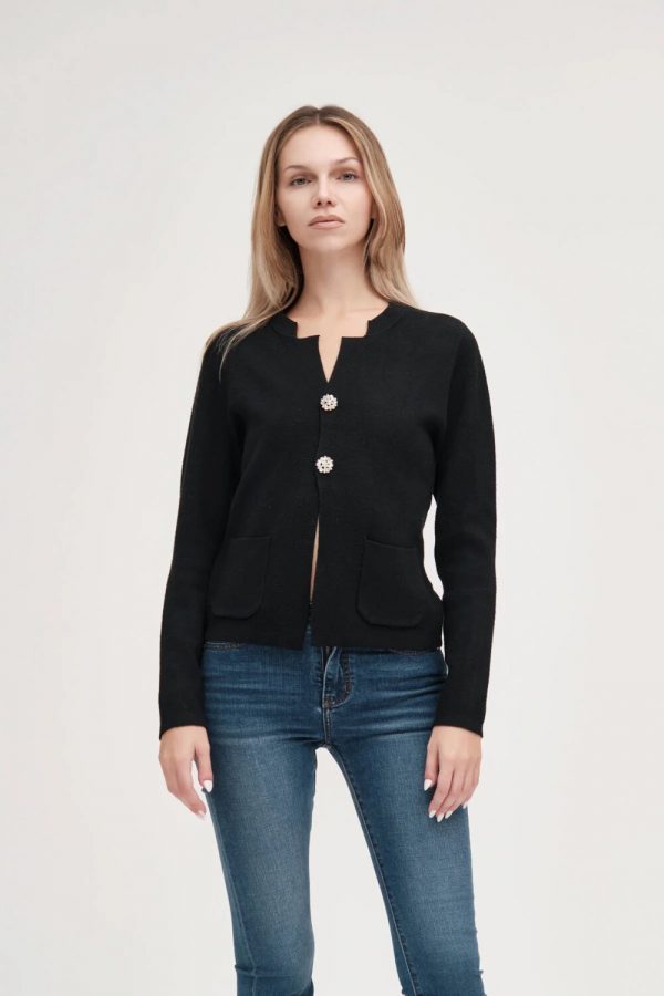 Cardigan Bottone Gioiello In Viscosa