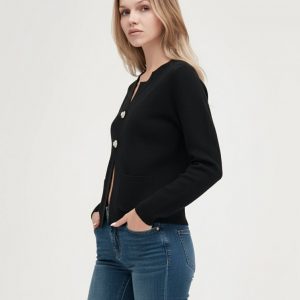 Cardigan Bottone Gioiello In Viscosa