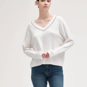 Maglia Cont Strass Scollo a V