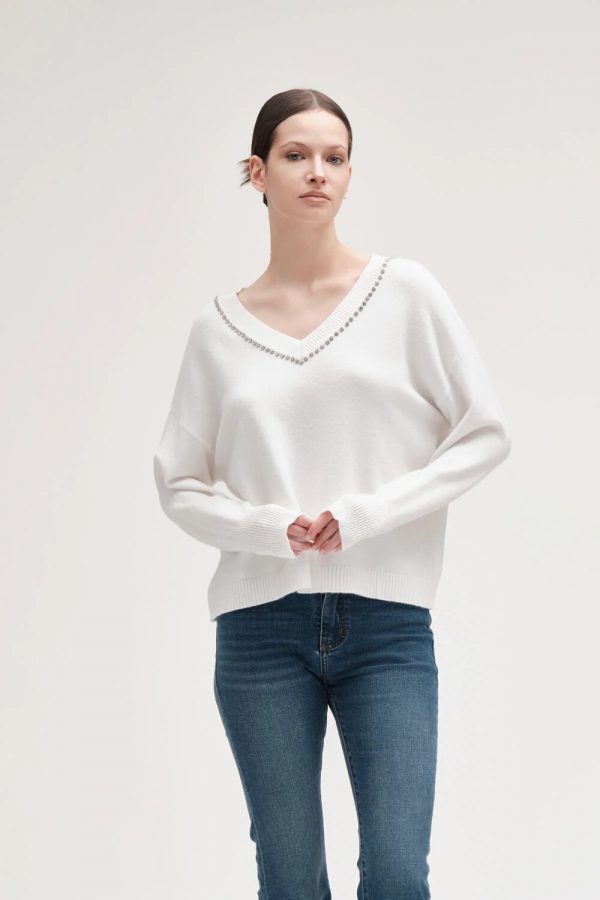 Maglia Cont Strass Scollo a V