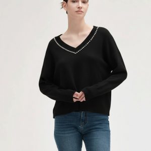 Maglia Cont Strass Scollo a V