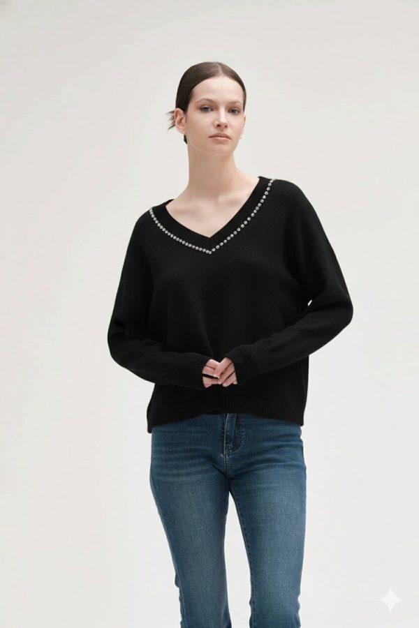 Maglia Cont Strass Scollo a V